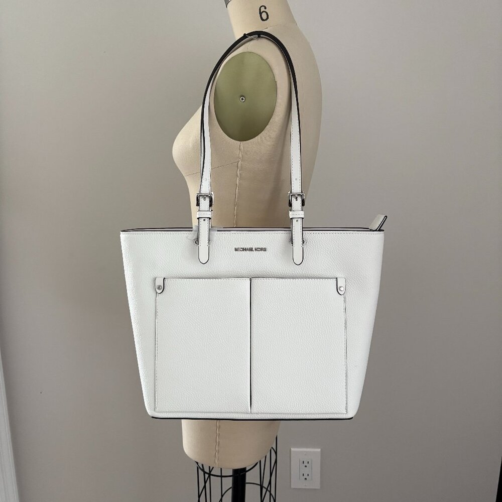 Michael Kors Jet Set Travel Medium Double Pocket Tote Optic White Quiet Luxury